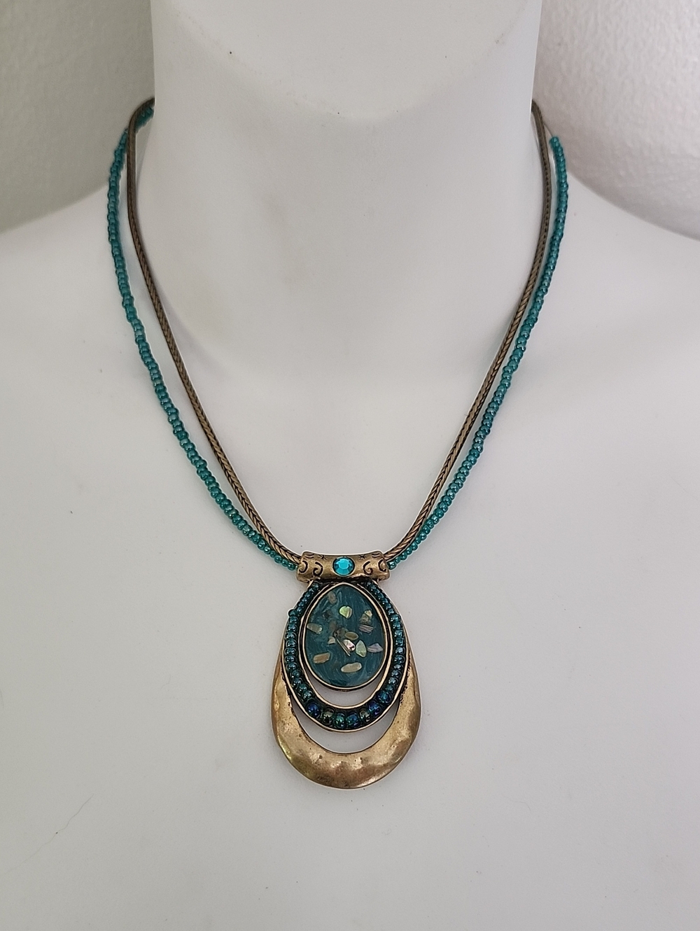 Laura Ashley Faux Turquoise Teal Pendant Necklace